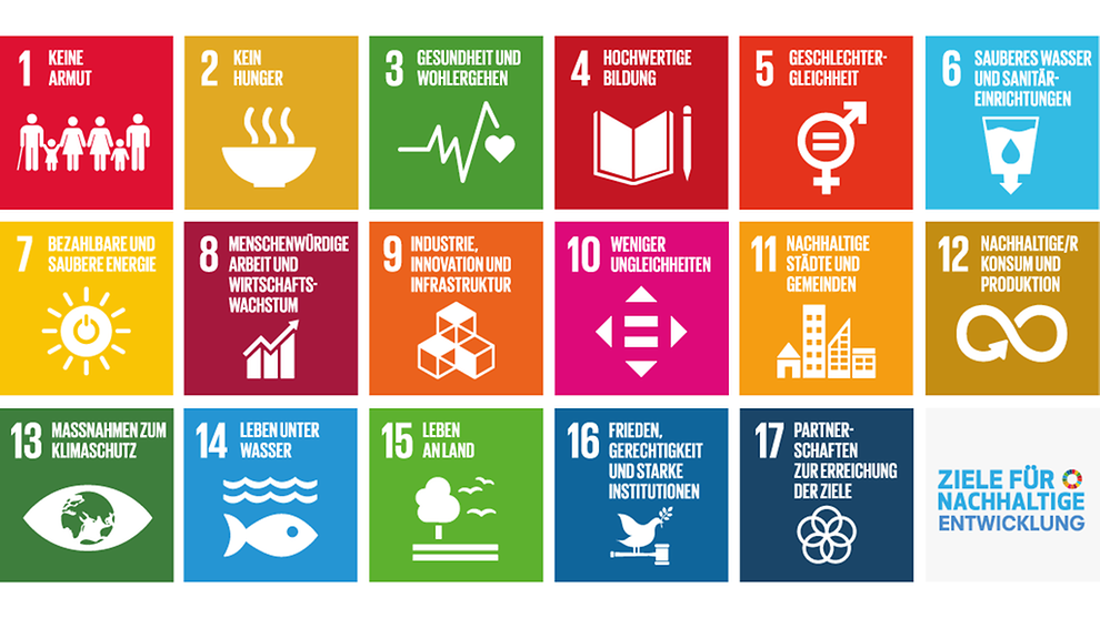 Grafik mit Kacheln, die 17 Nachhaltigkeitsziele zeigt