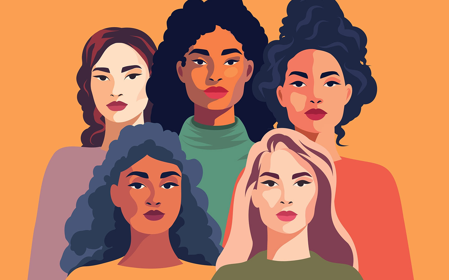 Bildinhalt: Illustration von fünf Frauen unterschiedlicher Herkunft.